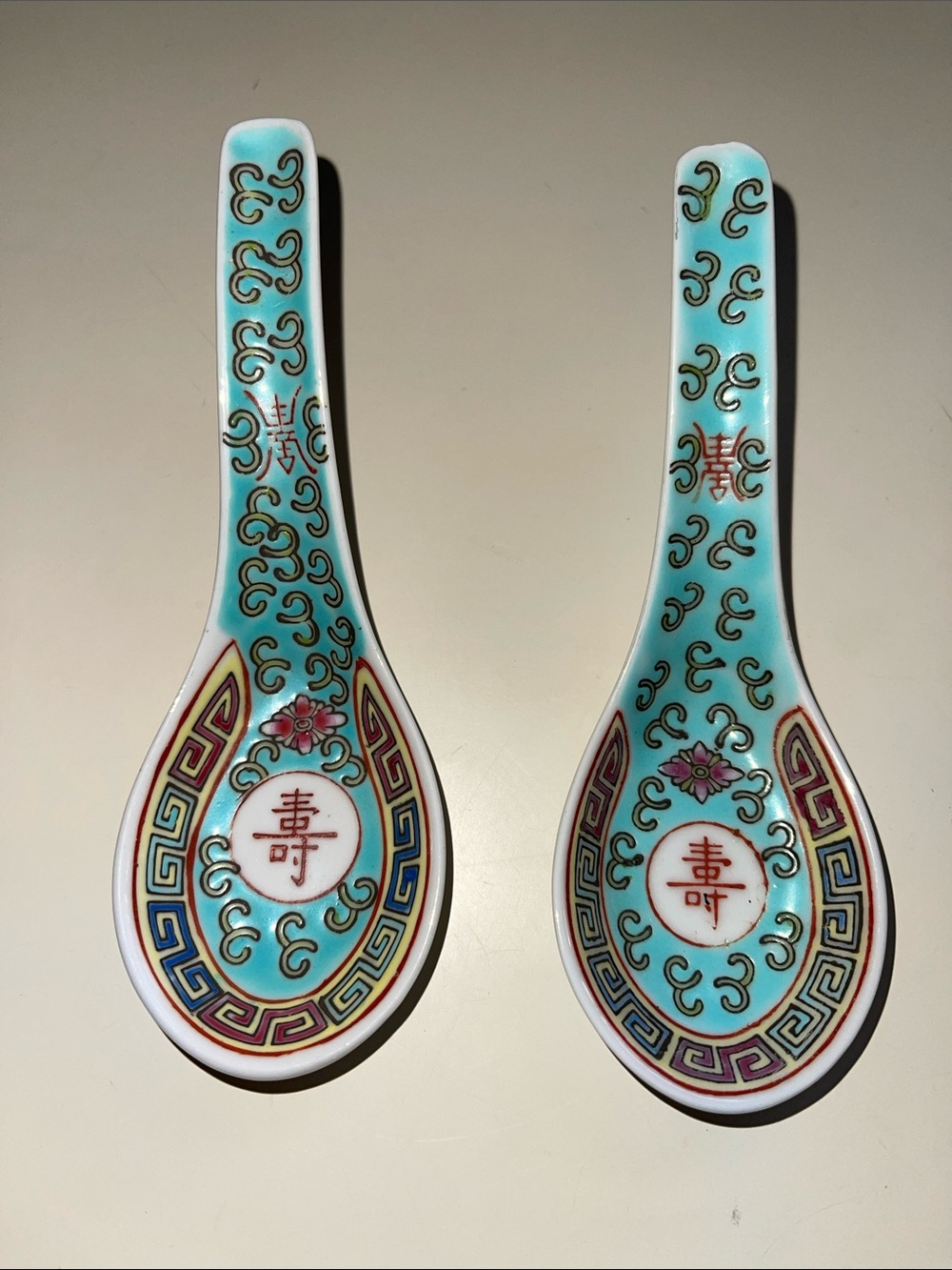 Turquoise Chinese Porcelain Soup Spoon - Set of 2
